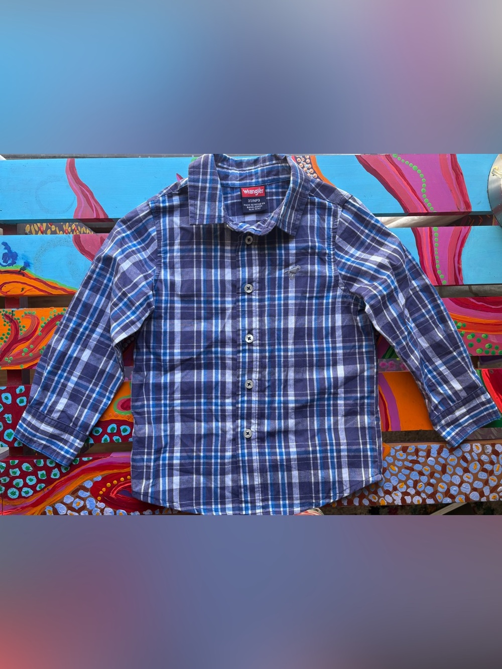 Wrangler Navy & Light Blue Plaid Button-Down Shirt Boys Size 3T